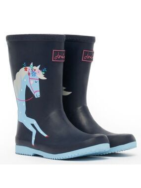 Size 10 Toddler Joules Kids Navy and Light Blue Horse Rain Boots